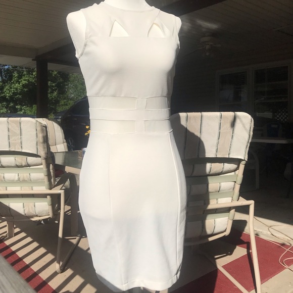 White & Mesh Bodycon Dress - Picture 2 of 16